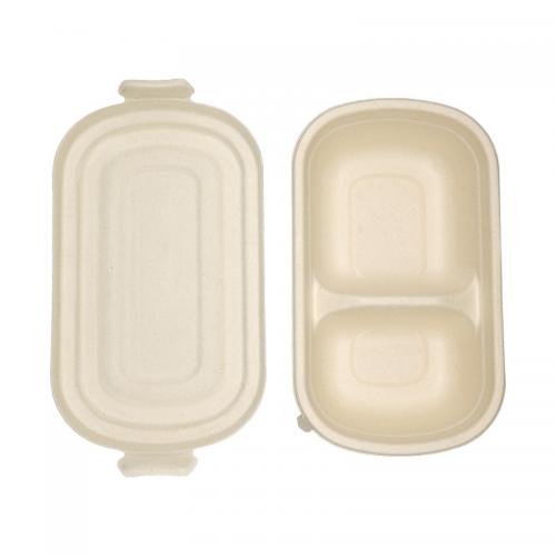 750 ml 1000 ml Compostable 2 compartiments à emporter Bagasse Bento Box avec couvercle